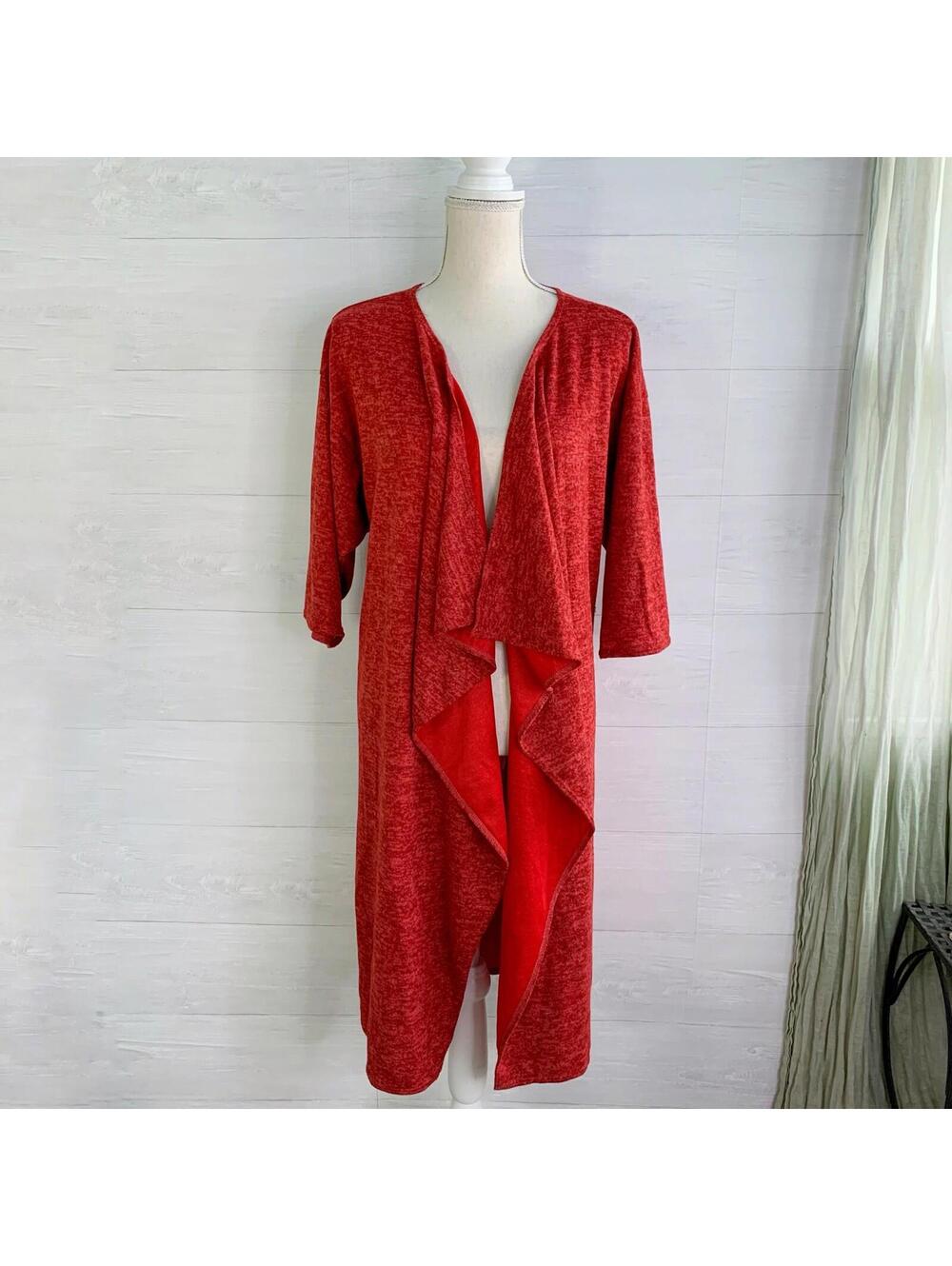 NWT Lularoe - SHIRLEY Red heather short sleeve duster cardigan sweater, M